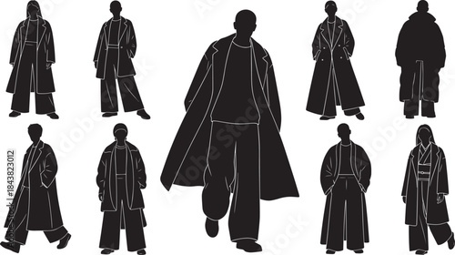 Traditional Asian Historical Clothing Silhouette Collection of Ancient Japanese and Chinese Costumes Vector Set