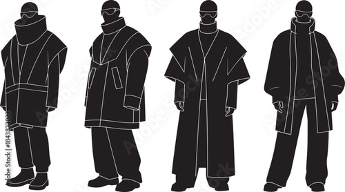 Traditional Asian Historical Clothing Silhouette Collection of Ancient Japanese and Chinese Costumes Vector Set