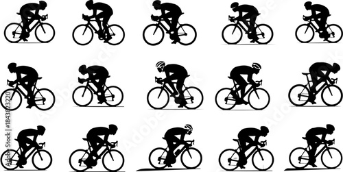 Cyclist Silhouette Action Poses Collection Set