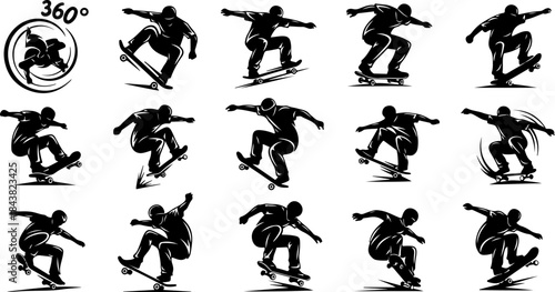 Dynamic Snowboarding Action Silhouettes in Black and White