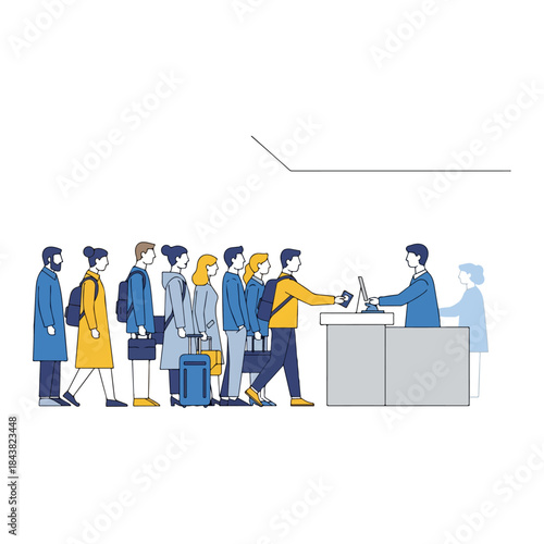 Queue of People Waiting at Service Counter.