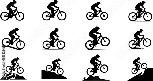 Cyclist Silhouette Action Poses Collection Set