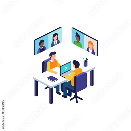 Group of people collaborating during video conference.