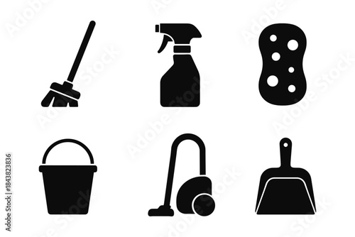 Essential cleaning tools silhouette collection for home and office maintenance