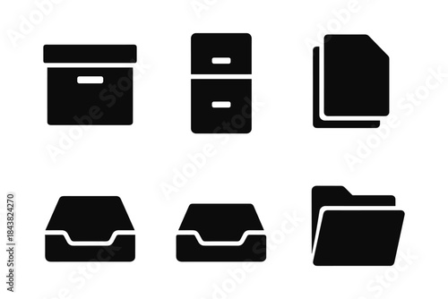 Minimalist file folder and cabinet icons for digital organization