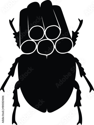 Distinctive beetle silhouette featuring unique circular internal patterns for a stylized insect representation