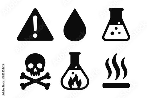 Safety symbols: chemical hazard warning signs collection