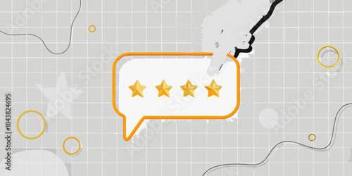Customer feedback and ratings displayed in a speech bubble on a map