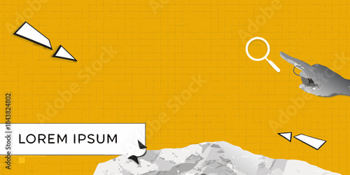 Investigating details with a magnifying glass on a yellow grid background