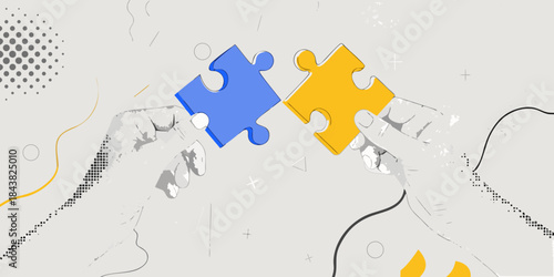 Interlocking puzzle pieces illustrate connection and problem solving concepts graphically