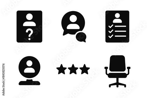 Essential icons for hr management: profiles, communication, evaluation, and office setup