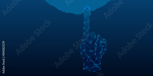 A polygonal hand points upwards from deep blue underwater depths