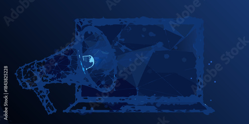 Abstract polygonal blue illustration of a television set with screen glow