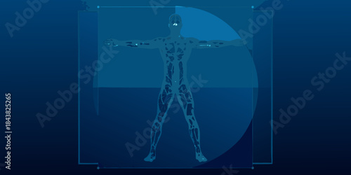Futuristic human anatomy scan with glowing lines and a blue digital background