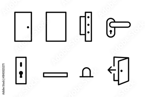 Minimal door and lock line art collection for architectural design projects