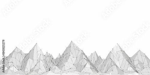 Abstract polygonal landscape with sharp peaks and a minimalist white background