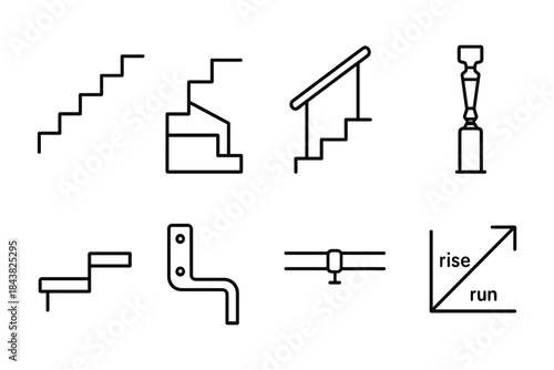 Minimalist staircase and railing icons collection in linear style