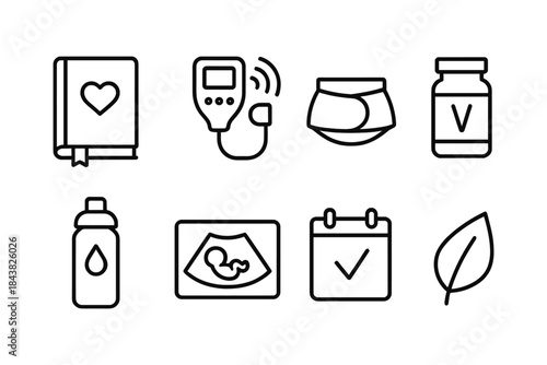 Simple line icons: pregnancy and baby essentials collection for parenting projects