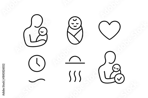 Minimalist parent and baby line art icons