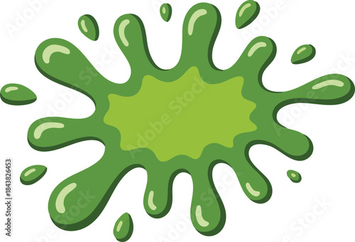 Vibrant, glossy green paint splattering and dripping against a pristine white backdrop creates a dynamic and visually striking composition, full of energy and fluidity