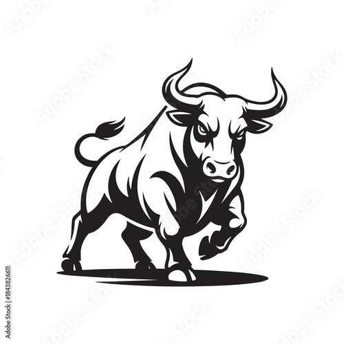 a logo featuring a dynamic bull