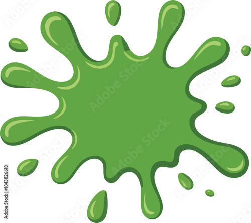 Vibrant, glossy green paint splattering and dripping against a pristine white backdrop creates a dynamic and visually striking composition, full of energy and fluidity