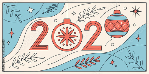 2027 Holiday Greeting – Modern Decorative Digits with Ornaments, Stars, Leaves and Geometric Patterns – Colorful Festive New Year Illustration for Seasonal Branding, Cards and Digital Prints