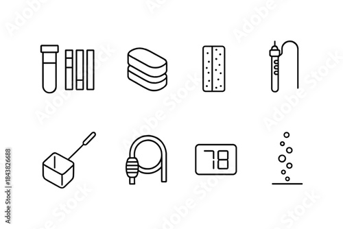 Minimalist linear icon set of laboratory equipment and scientific instruments