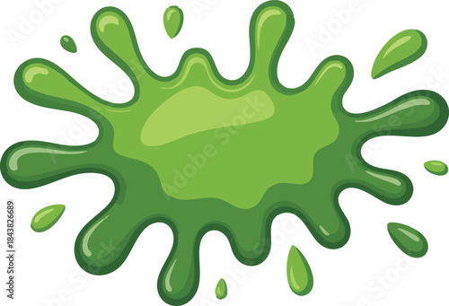 Vibrant, glossy green paint splattering and dripping against a pristine white backdrop creates a dynamic and visually striking composition, full of energy and fluidity