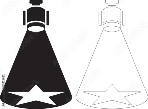 Black and white illustration of a cone with a star design on a