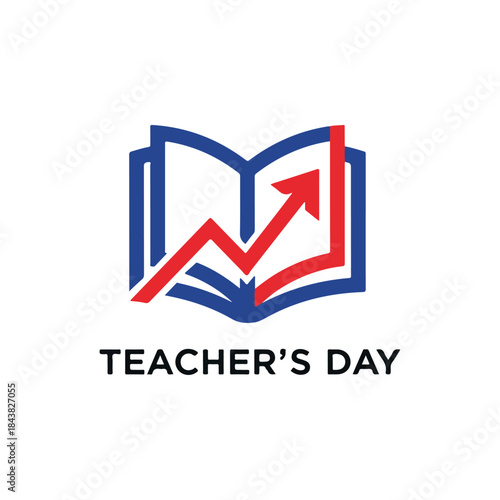 Teachers Day Open Book with Growth Arrow Symbol.
