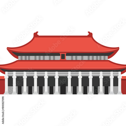 Traditional Chinese Palace Building with Red Roof.