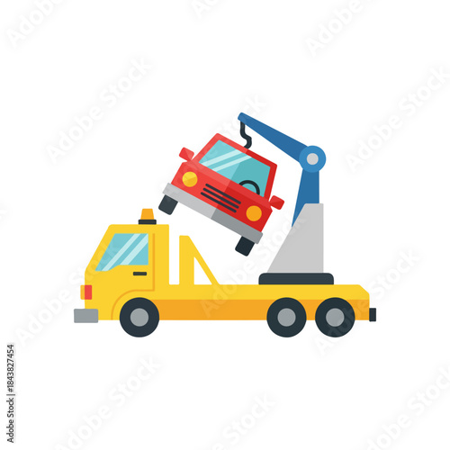 Tow Truck Lifting Red Car Scene.