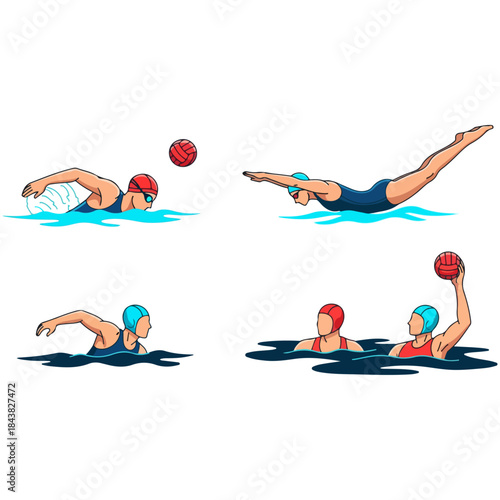 Water polo players in action on the water.