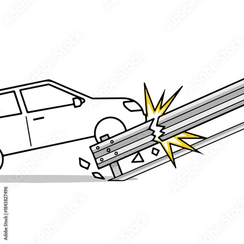 Car Collision With Guard Rail Impact Scene.