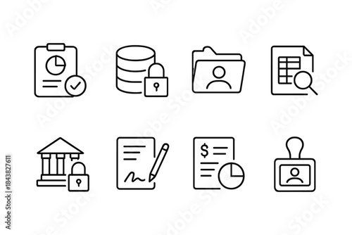 Simple linear icons for finance and security management