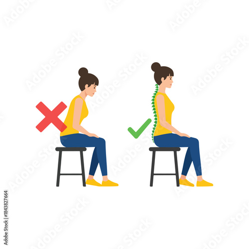 Woman Sitting Upright Demonstrating Correct Posture on Chair.
