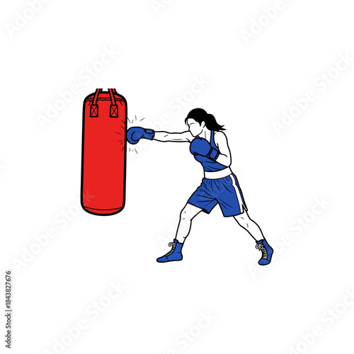Boxer training with punching bag during workout.
