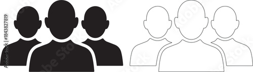 Black and white silhouettes of three people