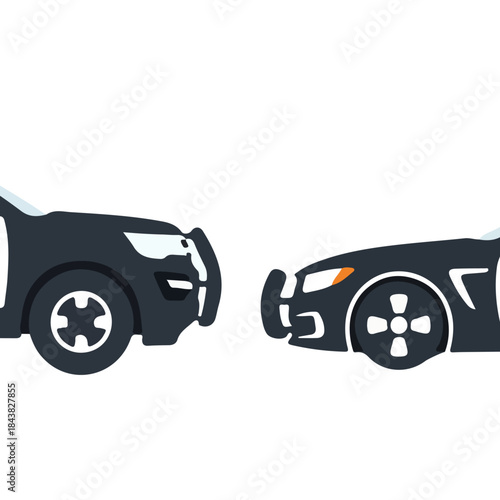 Police Car and Civilian Car Facing Each Other.