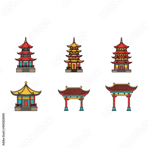 Six Pagodas in a Row Traditional Chinese Temples.