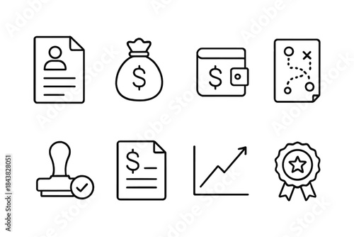 Minimalist line icons for finance, strategy, and success themes
