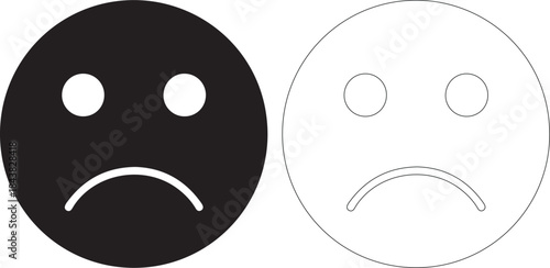 Black and white sad face icons on isolated