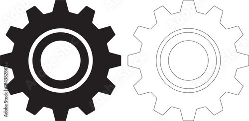 Black and white gear icons on a for industrial designs