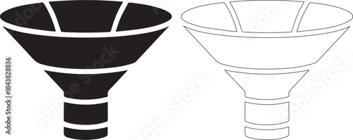 Black and white funnel icons in solid and outline style