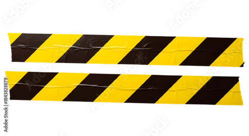 Black and yellow diagonal warning stripes pattern isolated on transparent background