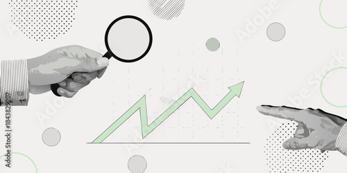 Analyzing growth trends with a magnifying glass focusing on market progress