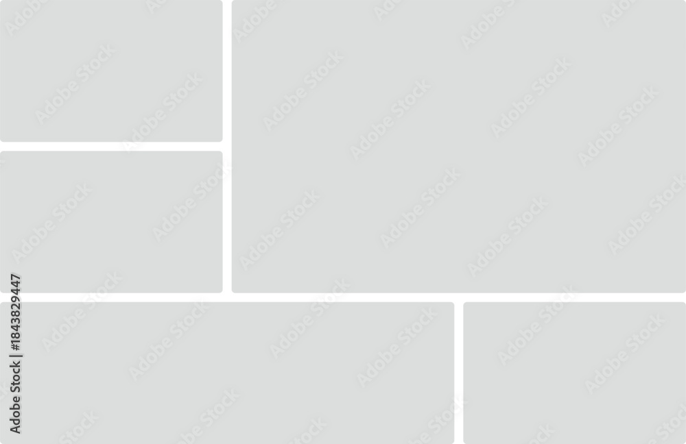 Fototapeta premium Five rounded rectangles in a grid layout with white borders for content and design template arrangement