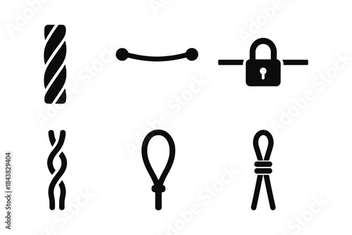 Minimalist lock and rope icons: secure and simple black silhouettes