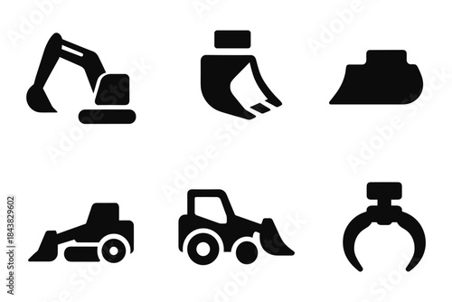 Silhouette icons of heavy machinery for construction and industrial projects